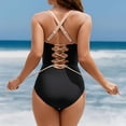 thumbnail image 3 of Womens One Piece Swimsuit Slimming Tummy Control Bathing Suit Color Block Shapewear Swim Suits 2026 (Black, 2XL), 3 of 5