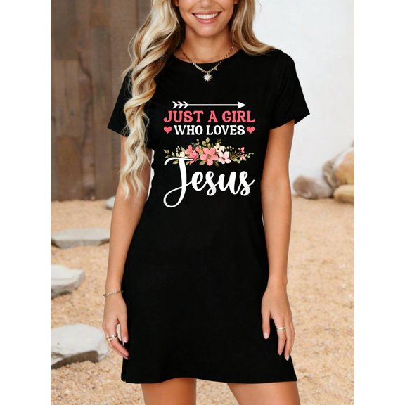 Just a Girl Who Loves Jesus Religious Christian T-Shirt Dress Casual Summer Dress Everyday Outfit