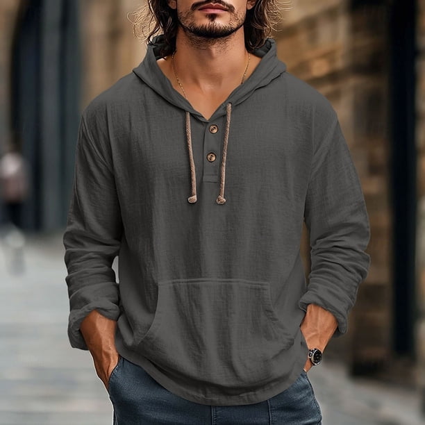 pstuiky manga larga de hombre, Suéter playero informal de manga larga con capucha y cordón ajustable para hombre top de hombre m