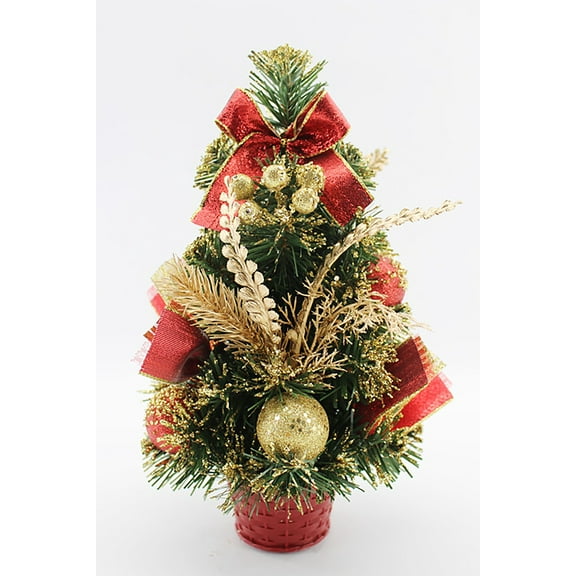 Magari 12" Tabletop Christmas Tree with LED Light and Ornaments (Red/Gold)