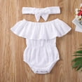 thumbnail image 2 of Seyurigaoka Baby Solid Color Clothes Set, Off Shoulder Romper+Bow-knot Headband, 2 of 5