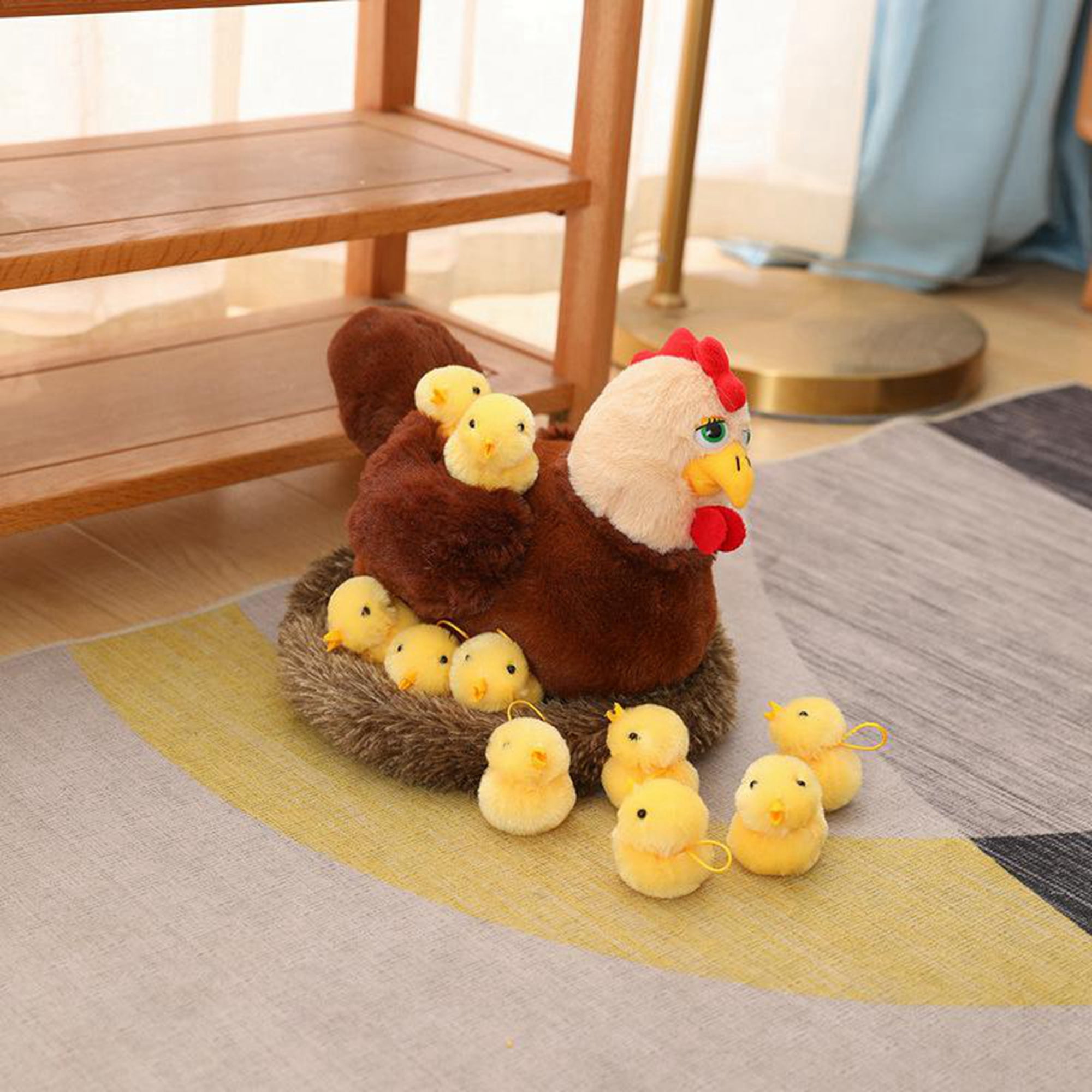 Vigorbear Cartoon Animal Plush Toy Set 12inch Hen Stuffed Animal Doll with Chicks and Nest Chicken Plushies Toys for Children Kids