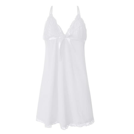 

Aayomet Plus Size Lingerie Sleepwear Lingerie Nightgown Lace Chemise Satin Slip Silk Negligee Nightie for Women White XXL