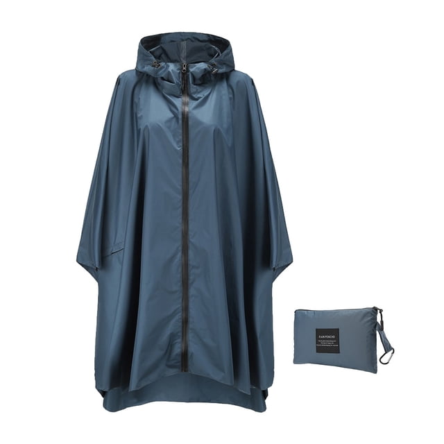 Advancent Mujeres Hombres Capa de lluvia Cremallera frontal Transpirable Poliéster Ropa impermeable Camping Viajar Capa impermeable portátil Paraguas de lluvia Gris azul