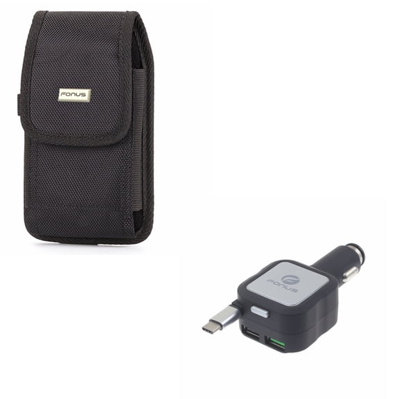 Rugged Canvas Case w 4.8Amp Retractable Car DC Socket Type-C Charger USB 2-Port R4X Compatible With Google Pixel 3a XL