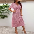 thumbnail image 2 of LWavelet Women's Plus Size Leopard Print Midi Dress Short Sleeve V-Neck Twist Front Casual Dress Pink 3XL, 2 of 4