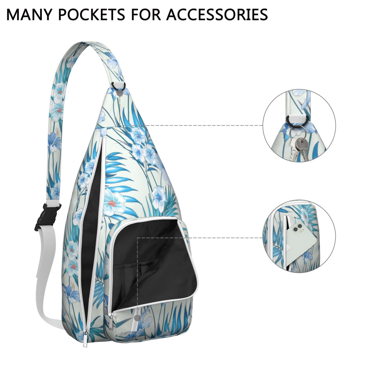 Botanical Jungle Leaves Vibrant Sling Bag for Women & Men, Lightweight with Hide the Keyhole