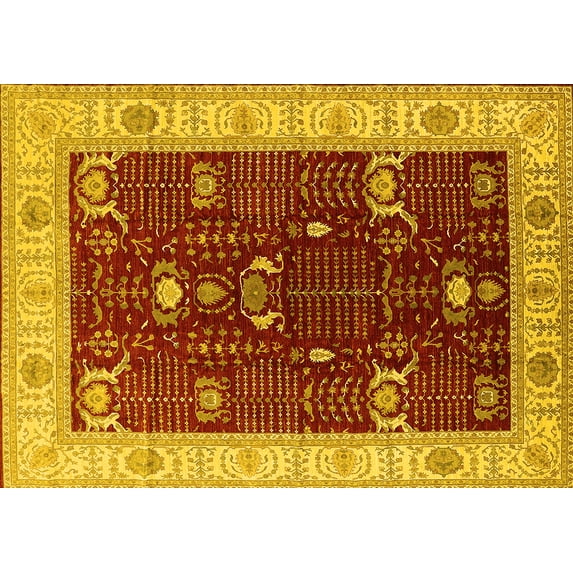 Ahgly Company Machine Washable Indoor Rectangle Oriental Yellow Industrial Area Rugs, 7' x 9'
