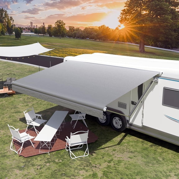 15FT RV Awning Fabric Replacement Grey Fade Heavy Duty 18.5oz Vinyl Waterproof Travel Trailer Sunshade