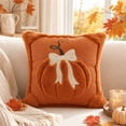 thumbnail image 2 of Fall Decorations Bow-Knot Pumpkin Pillow Cover, 18x18 Inch Knit Throw Cushion Case for Sofa & Bed, Autumn Harvest Accent (Insert Not Included) Ginger, 2 of 7