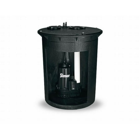 Simer 3985C 1/2 HP Pre-Plumbed Submersible Basement Sump Pump and Basin