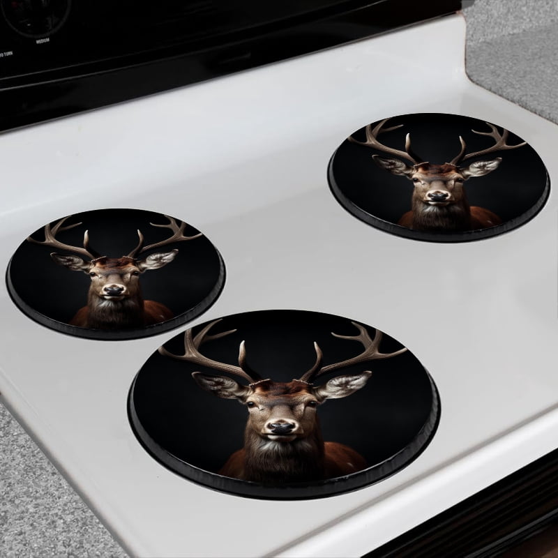 Bahomeck Gas Stove Burner Cover Set Of 4,Deer Against A Black Background Metal Electric Stove Burner Covers,Protecting Gas Stoves,Kitchen Decor，8 Inch And 10 Inch