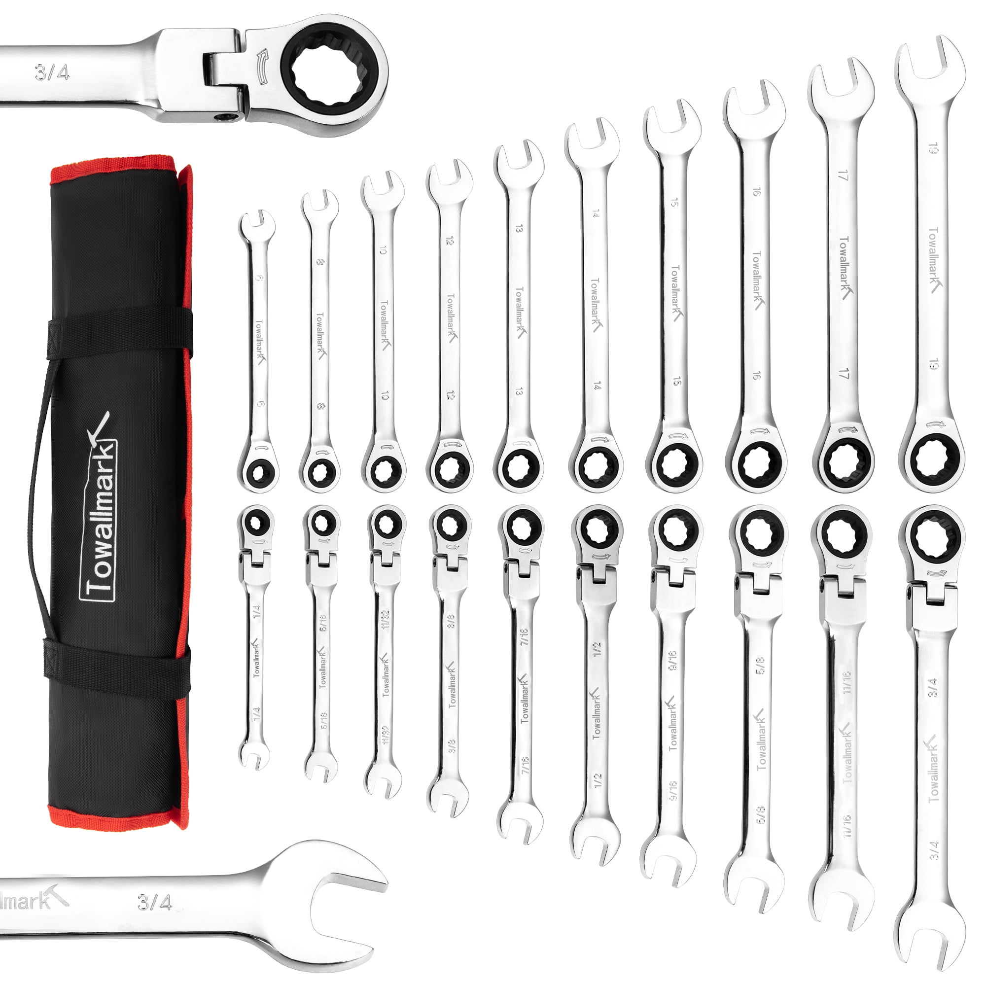 Yartaka 20Piece SAE and Metric Ratcheting Combination Wrench Set,Ratchet Wrenches Set, CrV