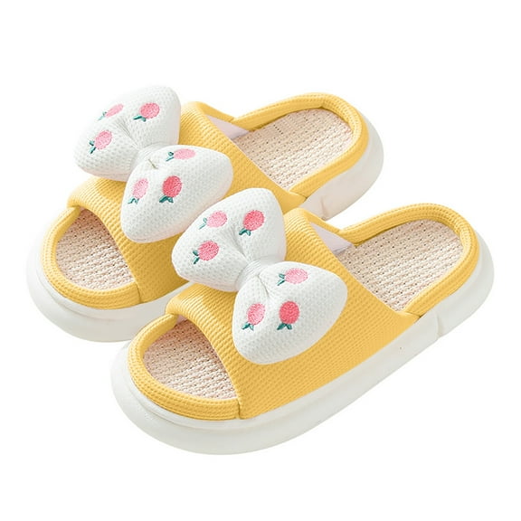 Lovskoo 2024 Women s Slippers Open Toe Slip On Shoes Indoor and Outdoor Flat Fleece Non-Slip Home Shoes Linen Comfortable Platform Slippers Yellow