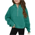 thumbnail image 2 of Ashirexll Crewneck Sweatshirts Sweatshirts For Girls Trendy 5-14 Years Girls Half Zip Crewneck Long Sleeve Crop Pullover Fleece Sweatshirt, 2 of 6
