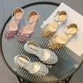 thumbnail image 4 of Xfvqtps Girls Heels Princess Shoes Rhinestone Sparkling Closed Toe Heels Ankle Strap Pendant Dance Wedding Party Spring Summer Dress Pump Shoes Gold, 4 of 5