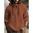thumbnail image 3 of QUTETN New And Linen Shirt, Hooded Sweatshirt, Long Sleeves, Breathable, Solid Color, Button Up Top, Casual Daily Wear, Men's Wear, 3 of 4