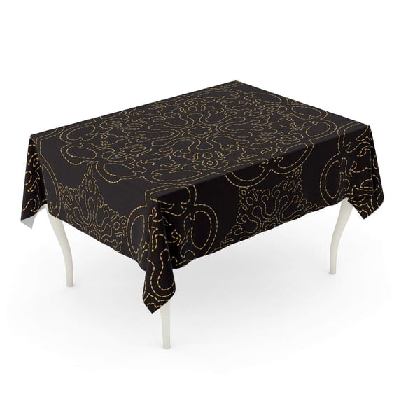 LADDKE Stich Embroidered Traditional Black Border Classic Ethnic Floral Flower Tablecloth Table Desk Cover Home Party Decor 60x120 inch