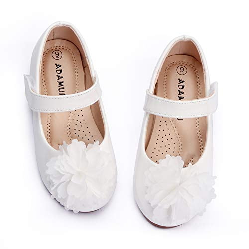ADAMUMU Toddler Dress Shoes Flower Girl Shoes for Weeding Cute Toddler Mary Jane Shoes Lace Flore Ballet Flat for Walking,Jumping,White,9M Toddler