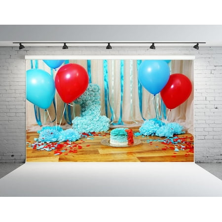 GreenDecor Polyster 7x5ft 1st Birthday Photo Backdrop for Photography Blue Cake Photography