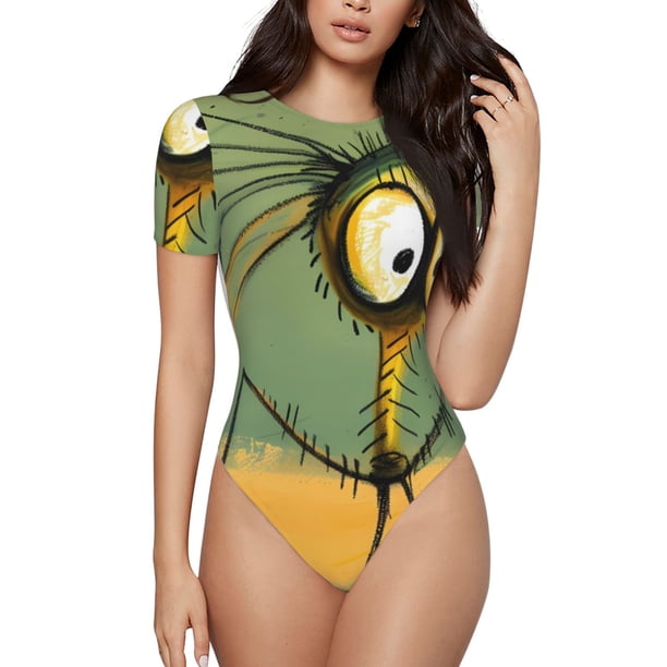 Fotbe Quirky Cartoon 123 Body de Mujer con Cuello Redondo y Mangas Cortas, Sin Mangas Ajustado, Suave, Cómodo y Básico-Large