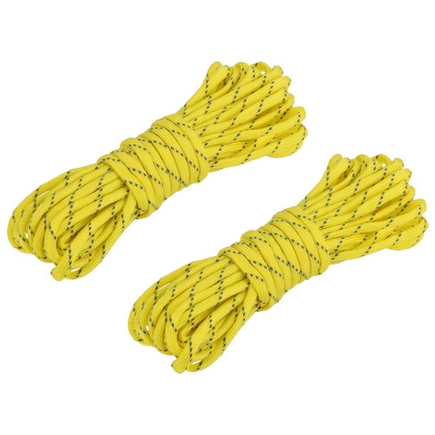 Carpa Cuerda 19.7 Pies 4mm Reflectante Sujeción Cuerda Nylon Sujeción Cuerdas para Exterior Camping Senderismo, Amarillo Paquete de 2 Unique Bargains estacas de la tienda