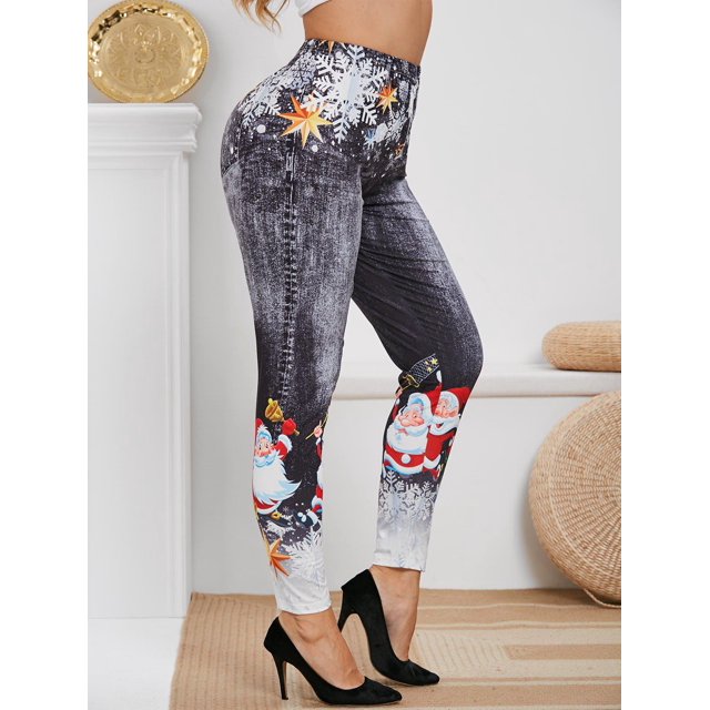 3D Print Jeggings Tamaño de Papá Noel del copo de nieve Campanas de Navidad Plus Rosegal Leggings de talla grande