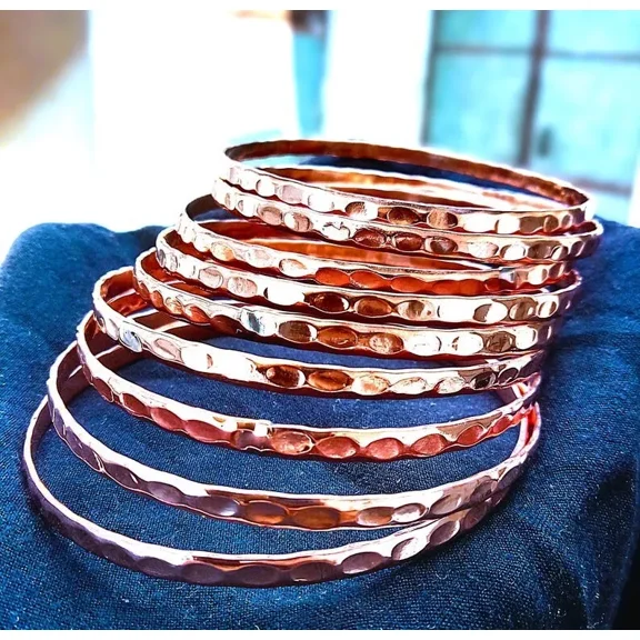 10 Pc Set Solid Copper Cuff Pure Copper Arthritis Therapy Cuff Bangle Size 7.5In