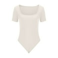 thumbnail image 5 of ZZwxWA Women's Square Neck Short Sleeve Bodysuit Slim Fit Sexy Body Suit Basic Jumpsuit Shirts Solid Color Pit Striped Womens Rompers, 5 of 7