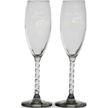 Maid Of Honor & Best Man Toasting Flutes Set Designer Jewelry by Sweet (Best Man Maid Of Honor)