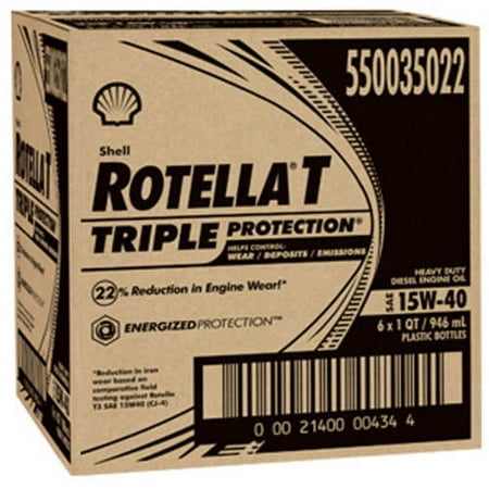 (6 pack) (6 Pack) Shell Rotella T, Triple Protection 15W40 Motor Oil, 1-quart, (6-pack)