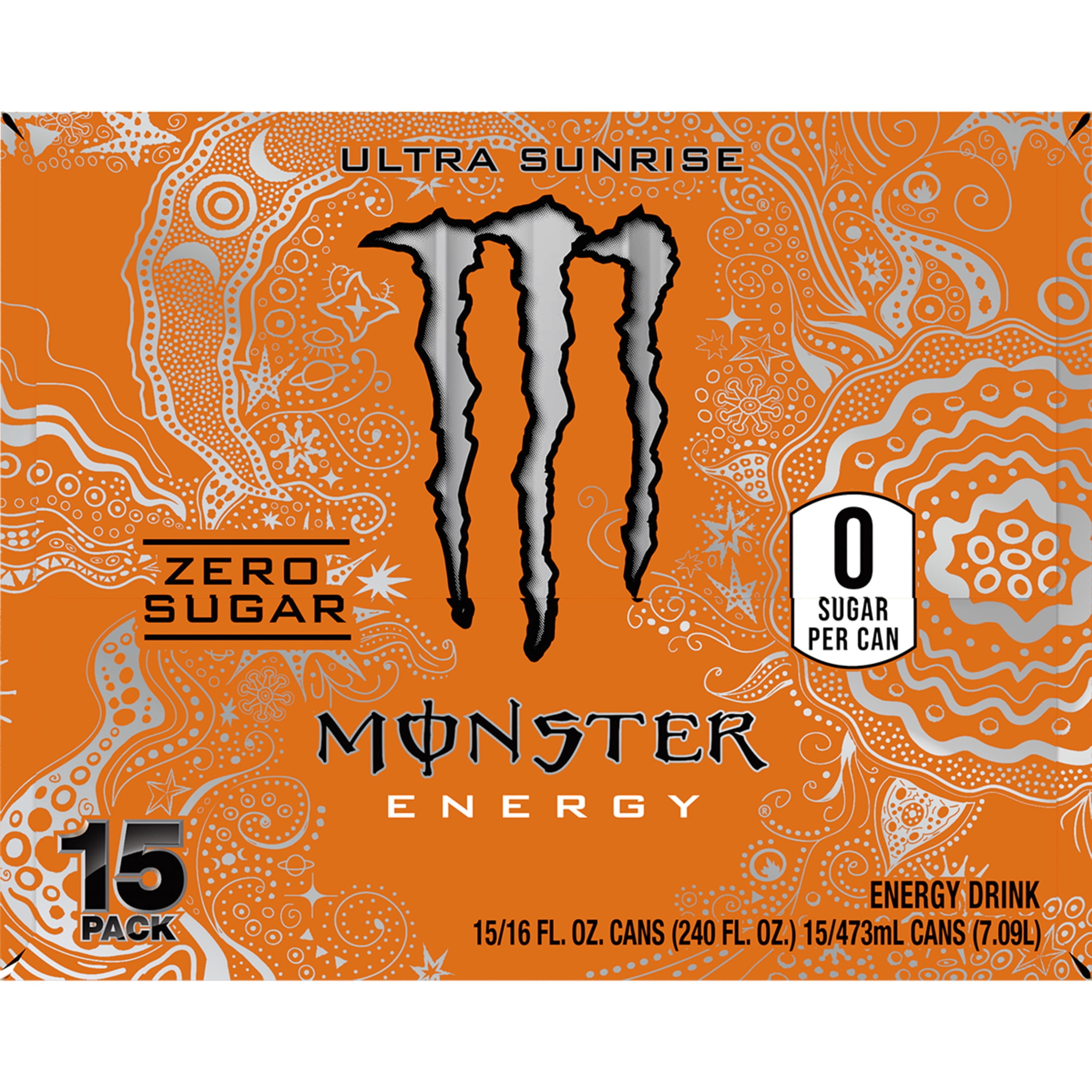 Monster Energy Ultra Sunrise Energy Drink, Zero Sugar, 15-Pack, 16 Oz Cans