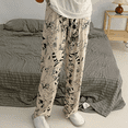 thumbnail image 3 of Pantalones holgados informales de dibujos animados para mujer, ropa para exteriores de verano y otoño, pantalones largos con aire acondicionado para el hogar, piernas anchas para chicas jóvenes, 3 of 4