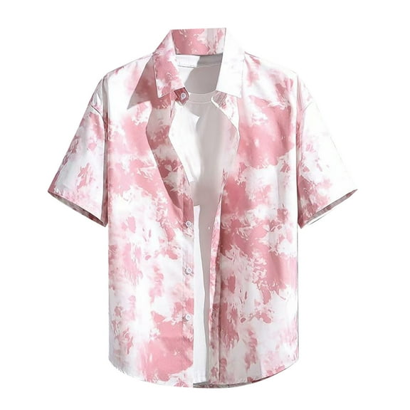 JLFKNG Summer Shirts For Men Breathable Ice Silk Shirts Fashion Printed Short Sleeve Buttons Up Shirt Tops Breathable Loose Fit Lounge Clothing Fot Men
