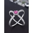 thumbnail image 3 of Gem Stone King 1.37 Ct Round Pink Created Sapphire 925 Sterling Silver Criss Cross X Ring, 3 of 5