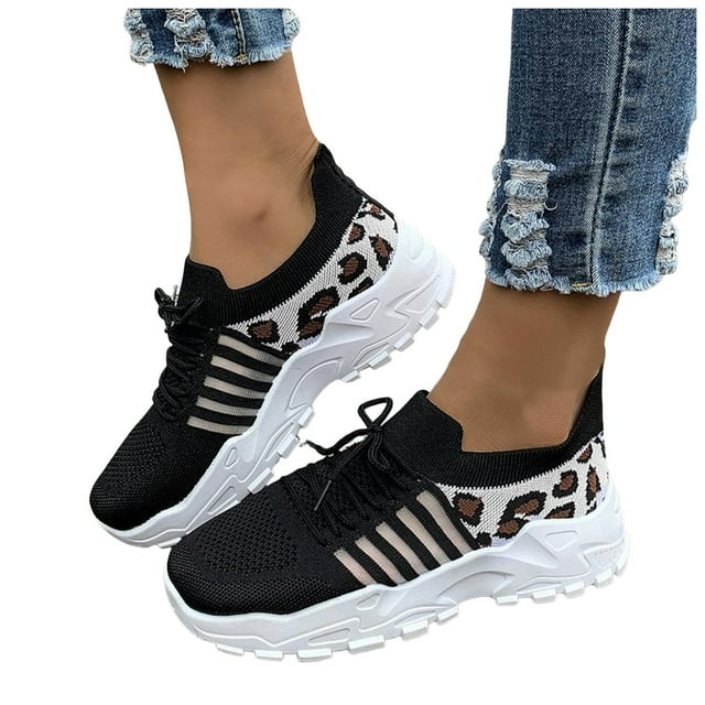 Leopard Chunky Walking Shoes for Women Comfortable Mesh Memory Foam Workout Tennis Running Sneakers