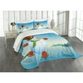 thumbnail image 3 of Ambesonne Snowman Quilted Bedspread Set 3 Pcs, Skating Happy Cartoon, Queen Size, Blue Orange Green, 3 of 5