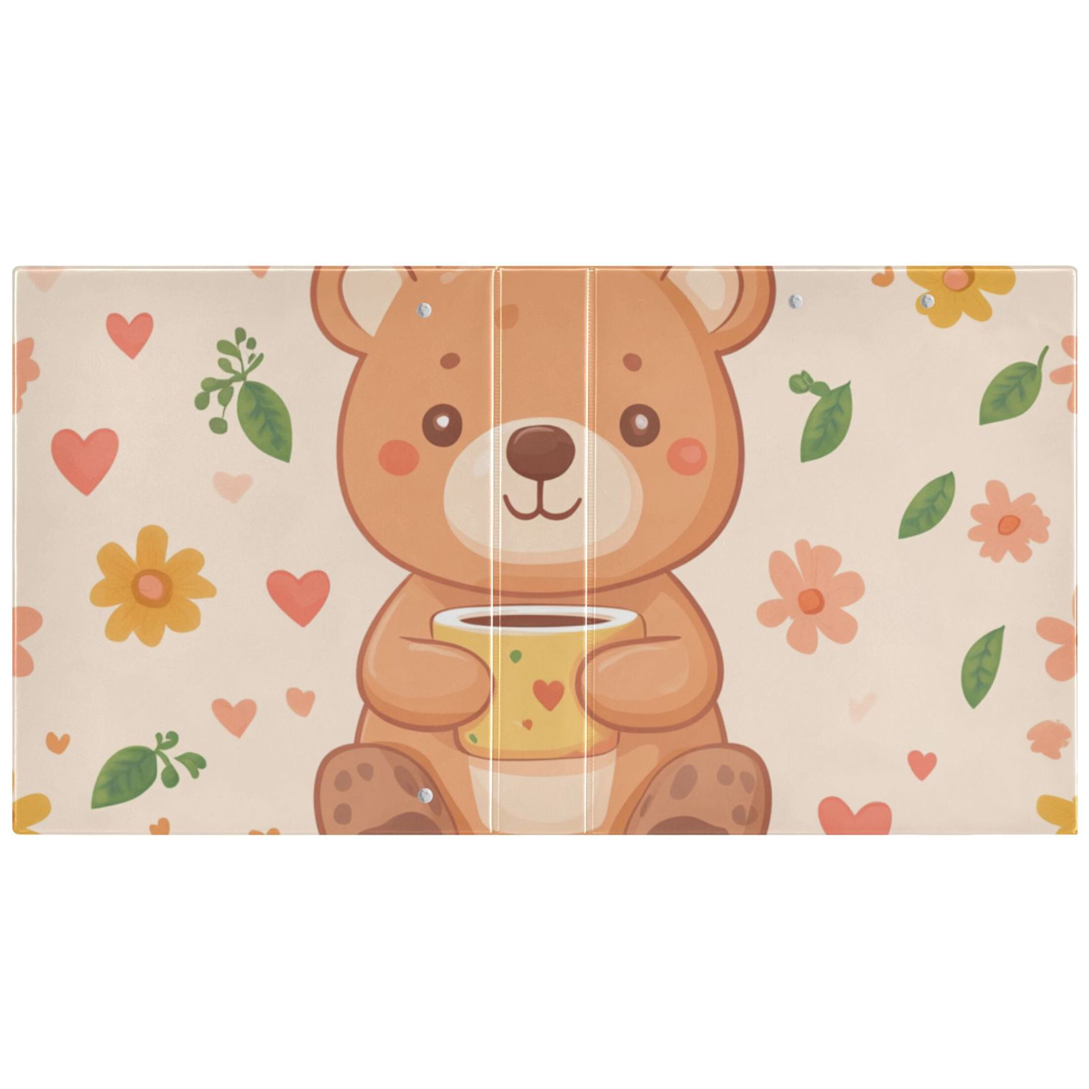 Flowers Bears 3 Ring Binders 1.5 inch Hardcover File Folders with Interior Pockets A4 Size Organizer for School Office Hospital