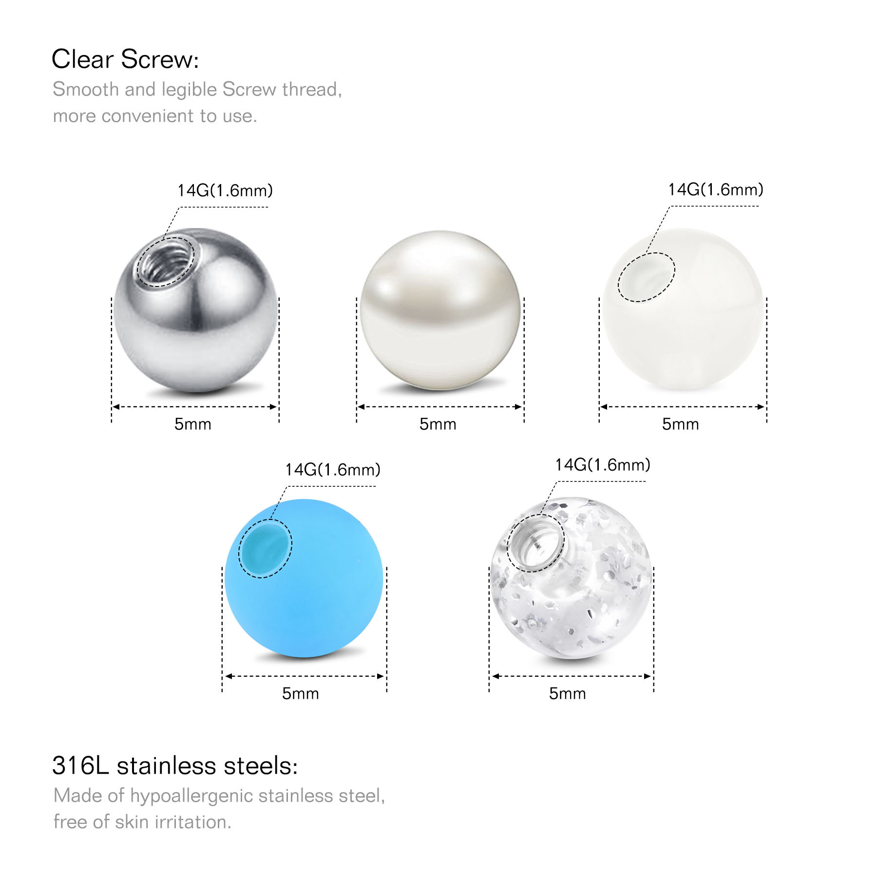 10pk Surgical Steel Internally Threaded Balls - Body Jewelry Replacement Parts By Lobal Domination