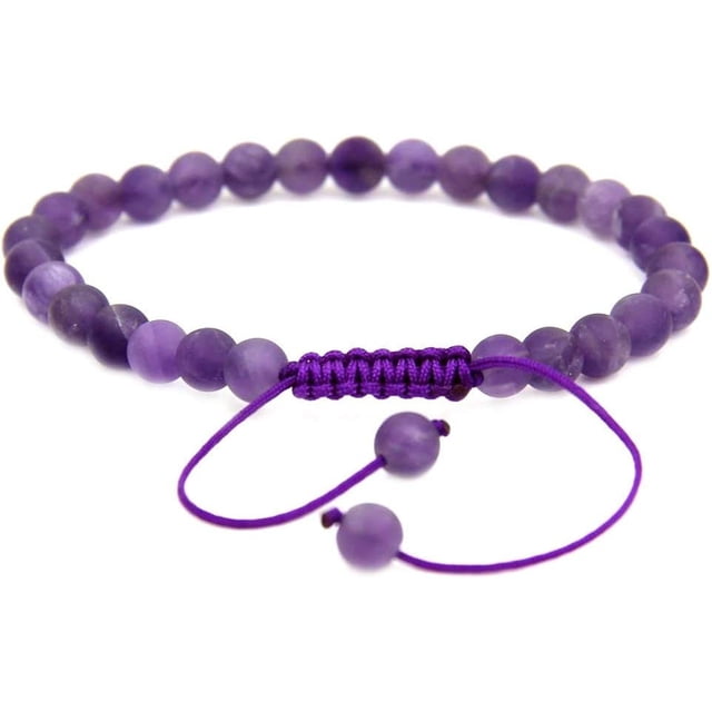 Bracelet Ajustable Unisexe en Perles Rondes de 6 mm en Améthyste Mate Naturelle de Qualité A 7 Pouces