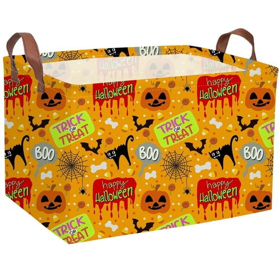 Rectangular Kids Storage Bin Halloween Basket Cartoon Storage Basket with Handles for Organizing Home Kitchen Boys and Girls Toys Bins Shelf Baskets(Horror Halloween)