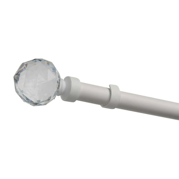 EXCLUSIVE HOME Crystal Ball 1" Curtain Rod and Coordinating Finial Set, Matte White, Adjustable 36"-72"