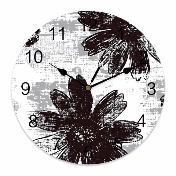 Wall Clock Black Sunflower Clocks PVC Silent Non-Ticking Battery Operated Decorative Floral Field Round Clock for Home Living Room Kitchen Bedroom Office School Wall Decor 10 Inch