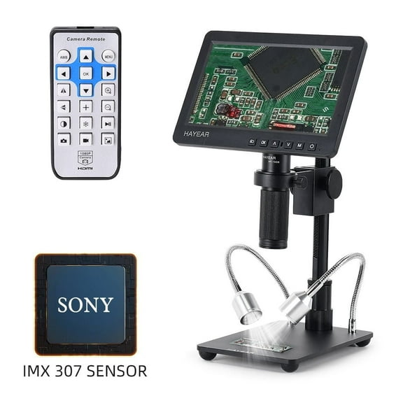 7'' Digital Microscope 150X,Hayear 26MP 1080P Photo/Video Microscope for Adults Soldering PCB,2 LED Optional Double Head Light,Compatible with Windows