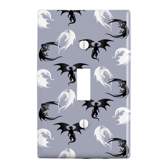 Black and White Dragons Pattern Plastic Wall Decor Toggle Light Switch Plate Cover
