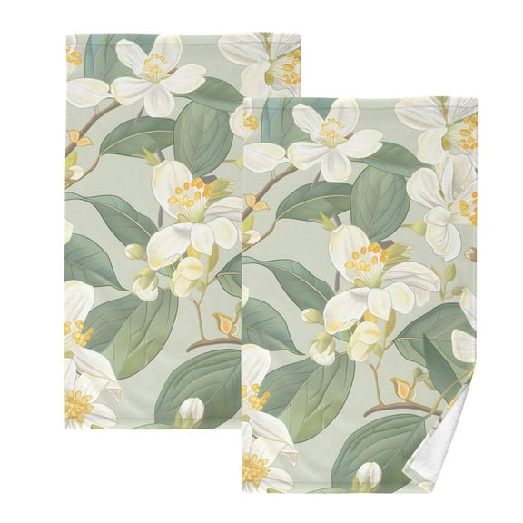 Ryvnso Lily Flower with Leaf Cotton Hand Towels Sets Face Towel 2 PCs Bathroom Decorative