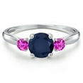 thumbnail image 3 of Gem Stone King 10K White Gold Blue Sapphire and Pink Sapphire 3-Stone Ring for Women | 1.37 Cttw | Round 6MM | Gemstone September Birthstone | Size 9, 3 of 6