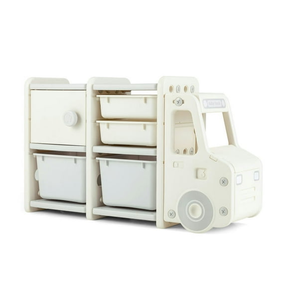 GVN Toddler Truck Storage Organizer with Plastic Bins-Gray, Toy Organizers and Storage for Kids, Boys, Girls, Nursery