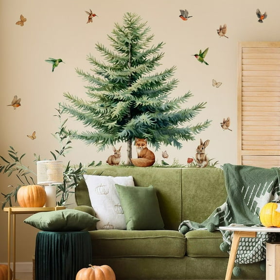 Large Christmas Tree Wall Decals DIY Watercolor Decal Removable Christmas Tree Gaint Wall Stickers for Bathroom Bedroom Living Room Offices Home Decoration Decal