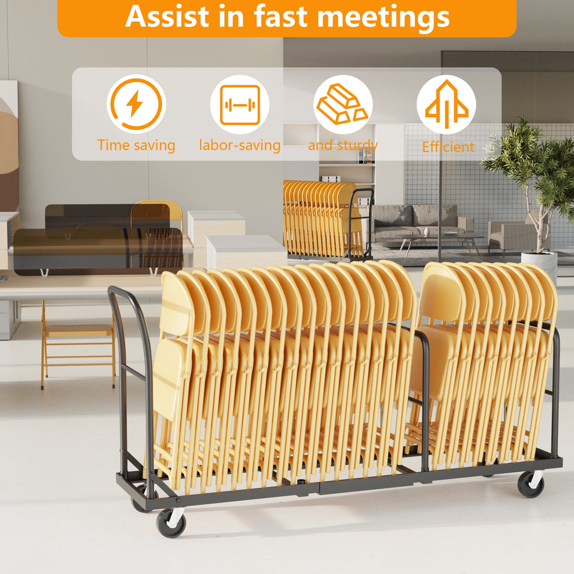 HOHYN Industrial Folding Chair Hand Truck | 2000LB Capacity, 4-Wheel Stability System, All-Terrain Mobility | Ideal for Event Venues, Banquet Halls and Hospitality Use